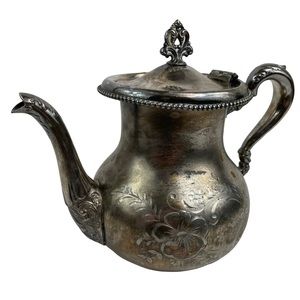 Antique Quadruple Silver Played Floral Filagree Cottagecore TeaPot Knickerbocker